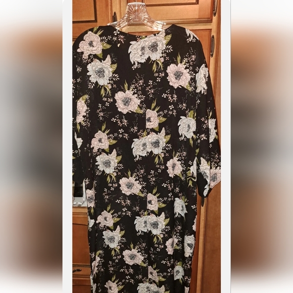 JODIFL Women's Med Black Floral Open Front Boho Kimono Duster Romantic - Picture 6 of 6